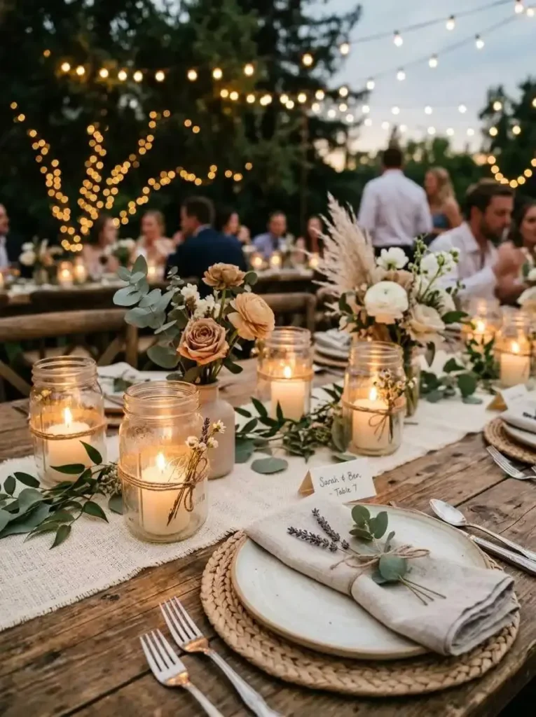 RomanticMasonJarCandleCenterpieces