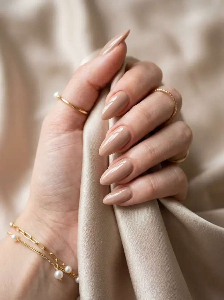 1. Glossy Nude Velvet Elegance