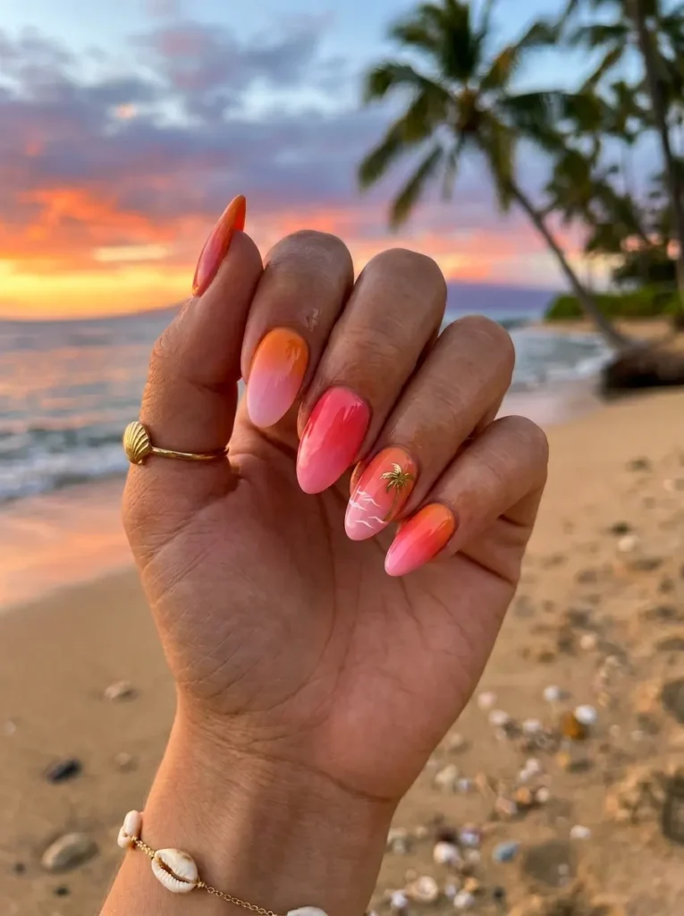 Tropical Sunset Ombre Nails