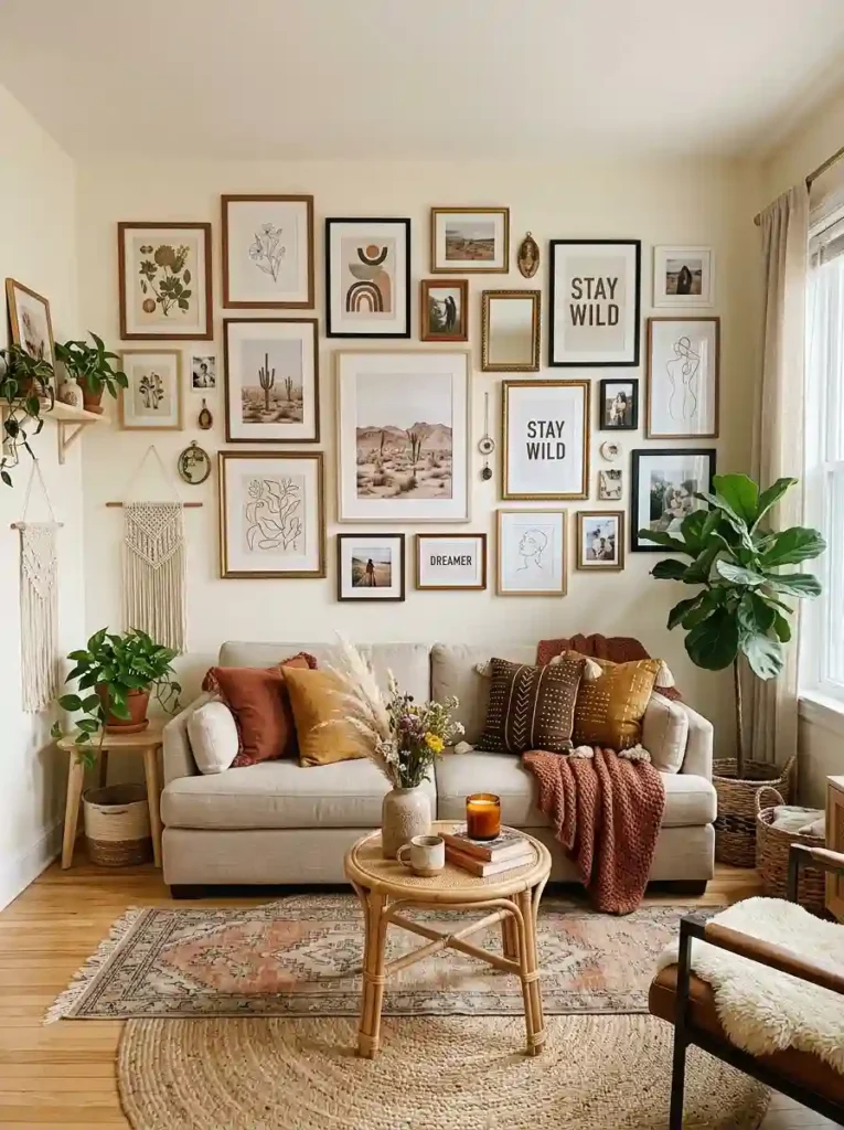 10.Boho Living Room With Macrame Decor