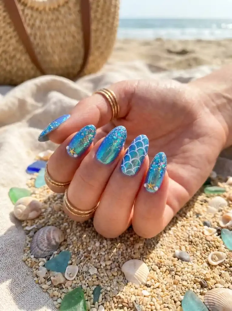 10.Mermaid Glitter Nails