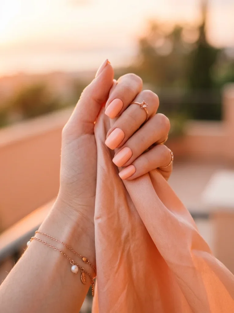 11. Soft Peach Satin Glow