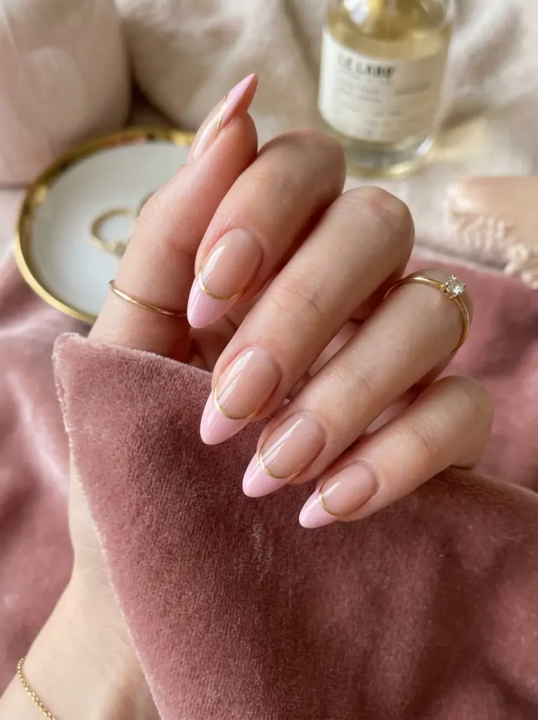 11.Gold Lined Pink French Tips