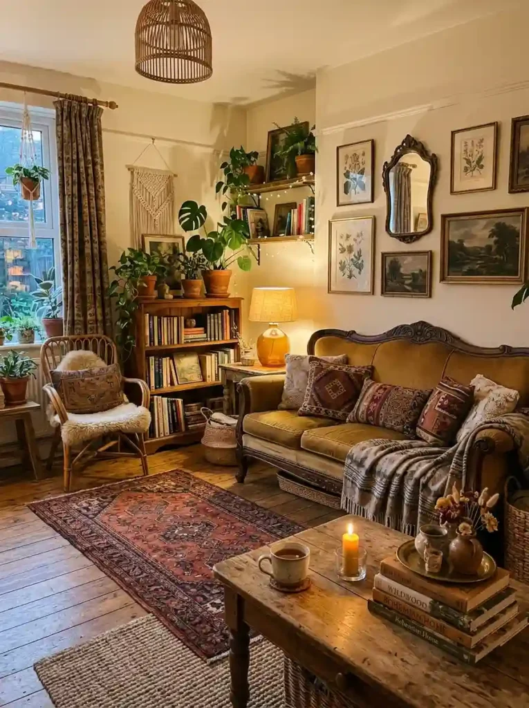 11.Small Boho Living Room With Mirrors