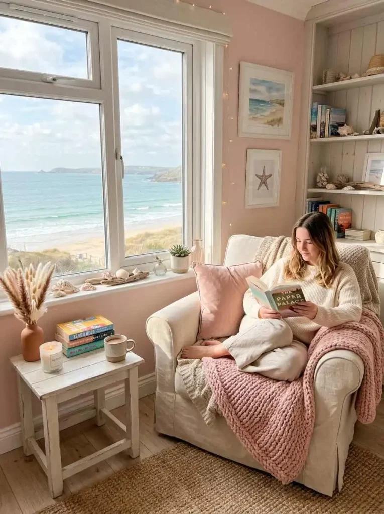 Soft Pink Coastal Reading Nook