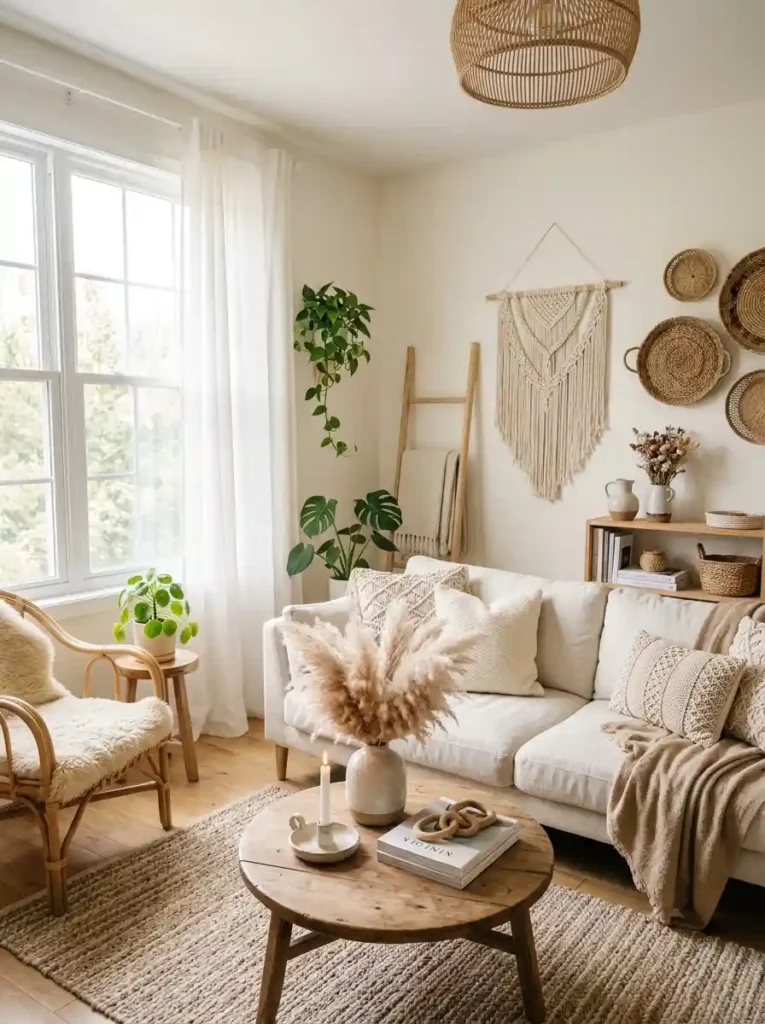 12.Boho Living Room With Cozy Lighting