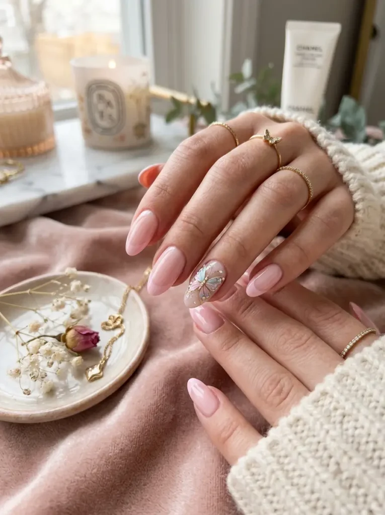 12.Pink French Butterfly Nails
