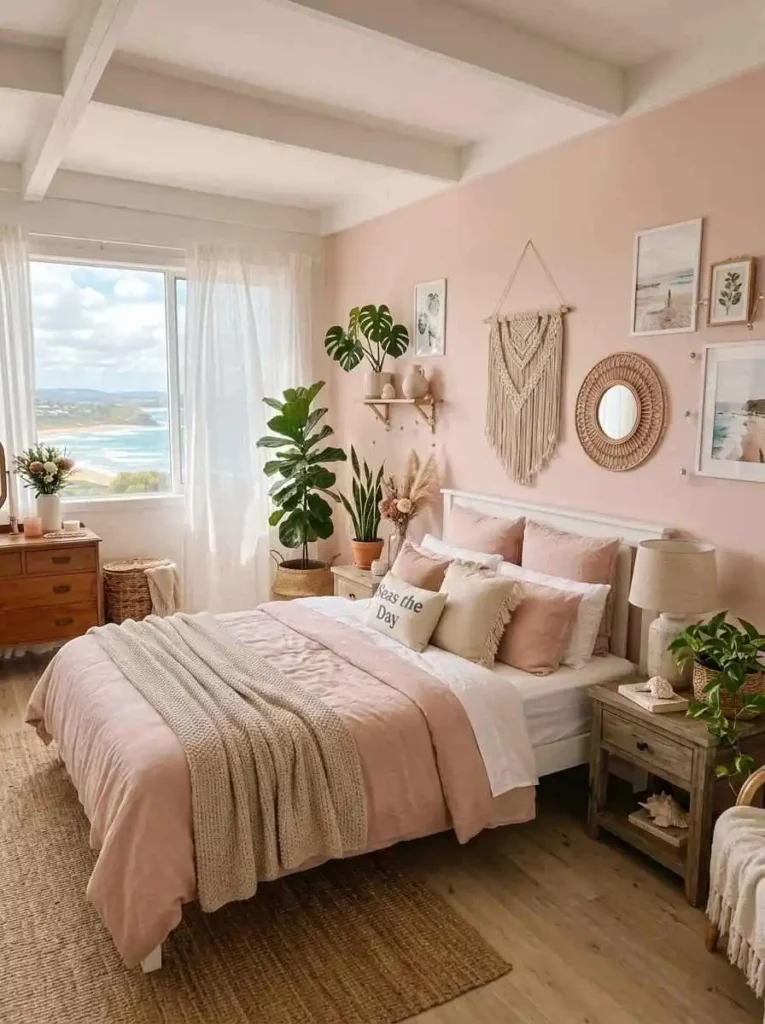 PinkCoastalBedroomwithPlants