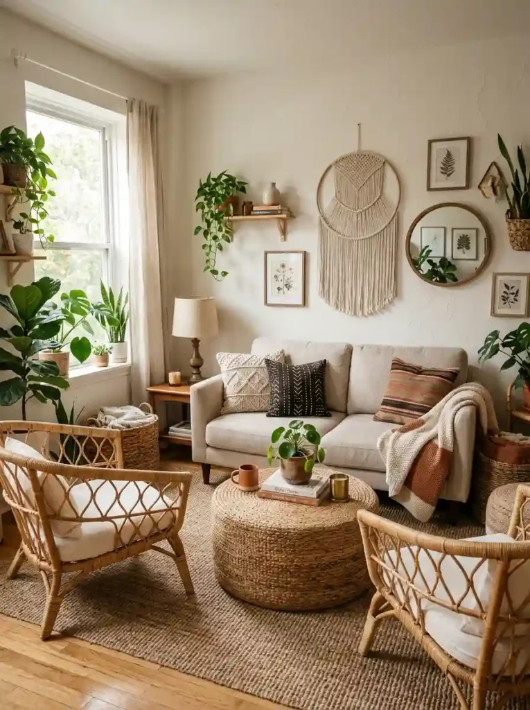 13.Scandinavian Boho Living Room Blend