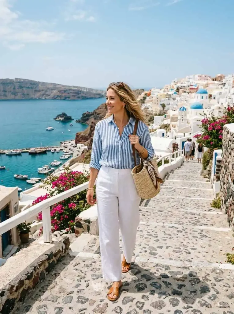 Striped Shirt and White Pants Combo