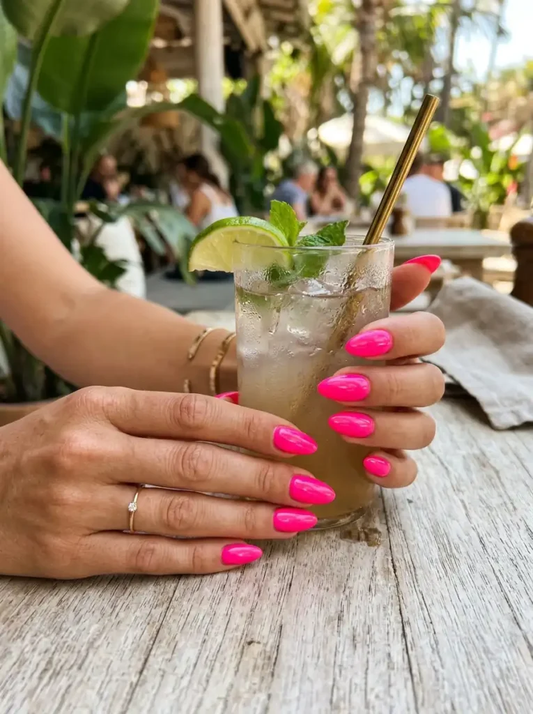 15.Neon Pink Summer Nails