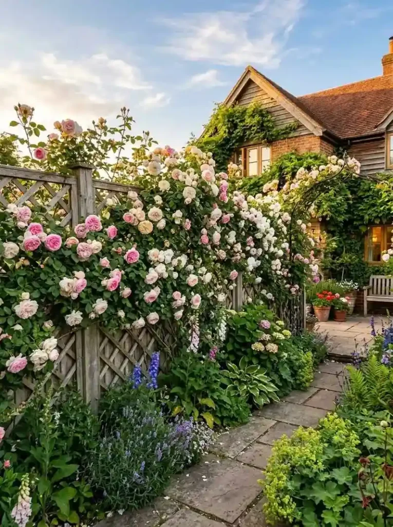 RoseCoveredFenceGarden