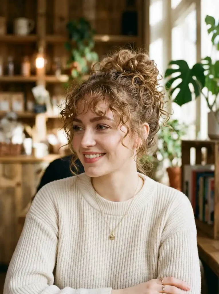 Messy Curly Bun Style