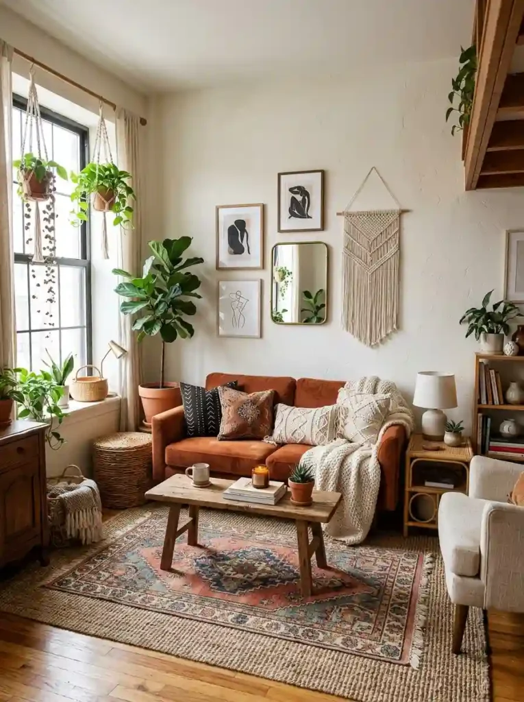 17.Boho Apartment Living Room Style