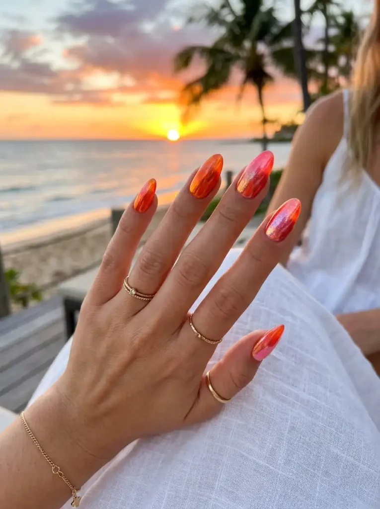 17.Sunset Chrome Ombre Nails