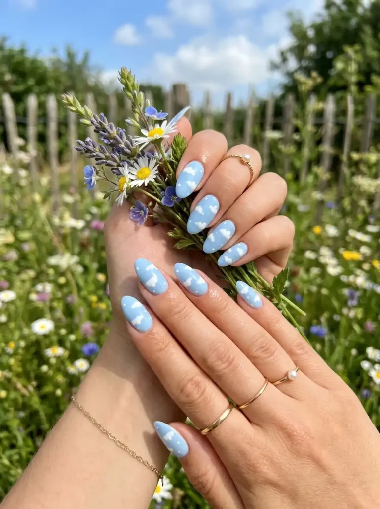 18.Sky Blue Cloud Nails