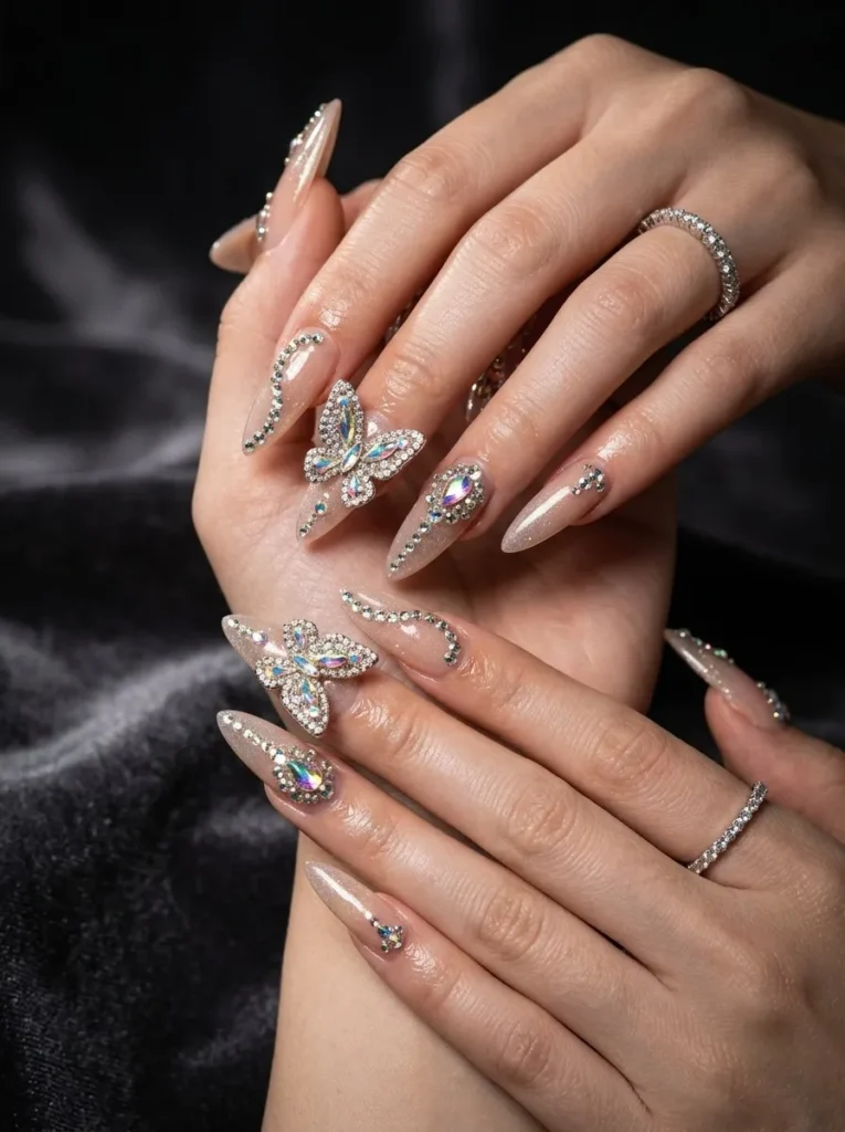 3DRhinestoneButterflyNails