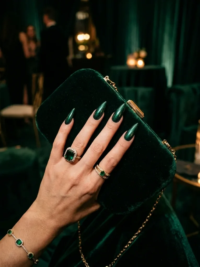 4. Emerald Metallic Jewel Nails