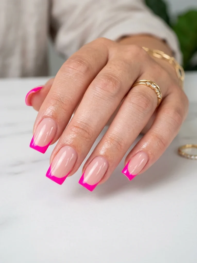 4.Hot Pink French Tip Design
