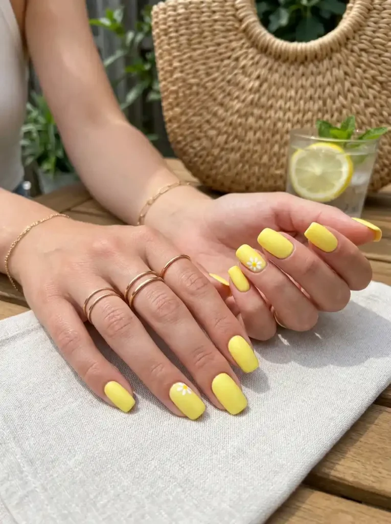 4.Lemon Yellow Summer Nails