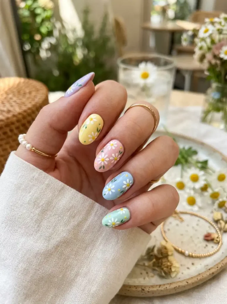 5.Floral Daisy Nail Design