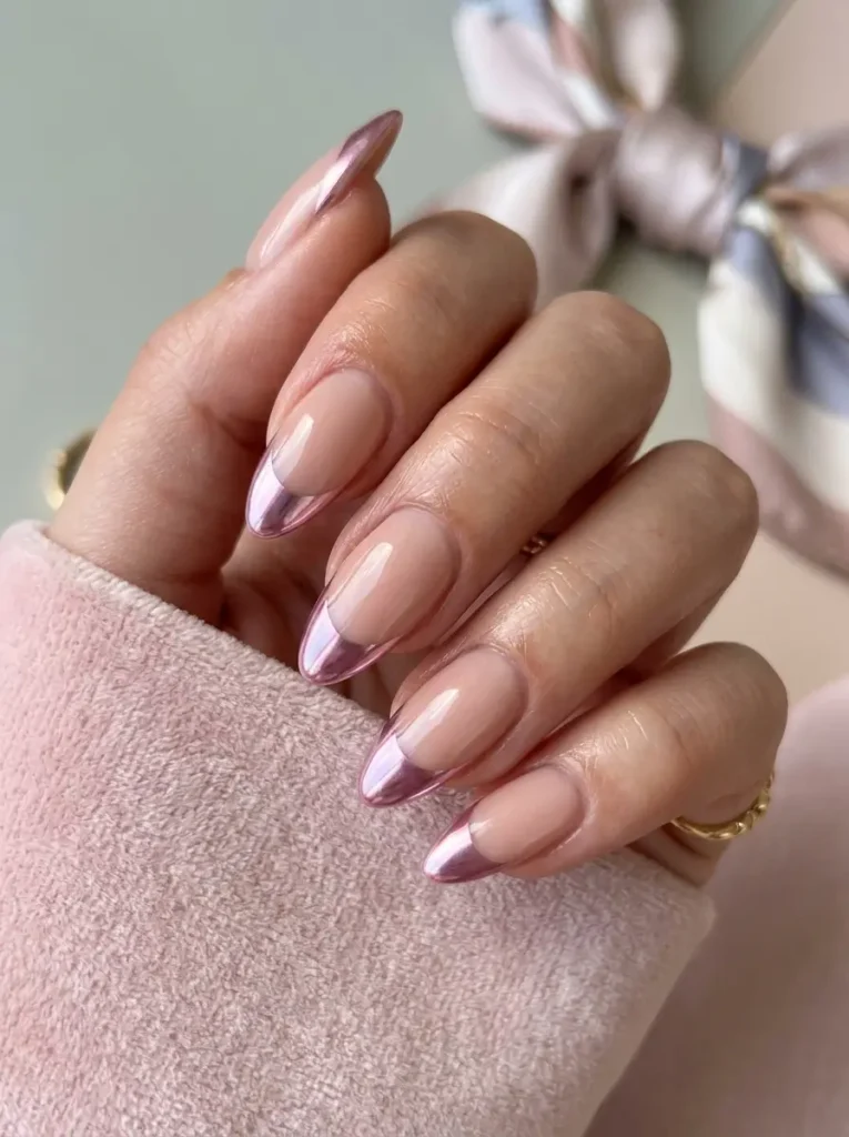 Pink Chrome French Tips