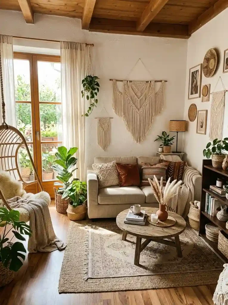 7.Boho Living Room With Gallery Wall