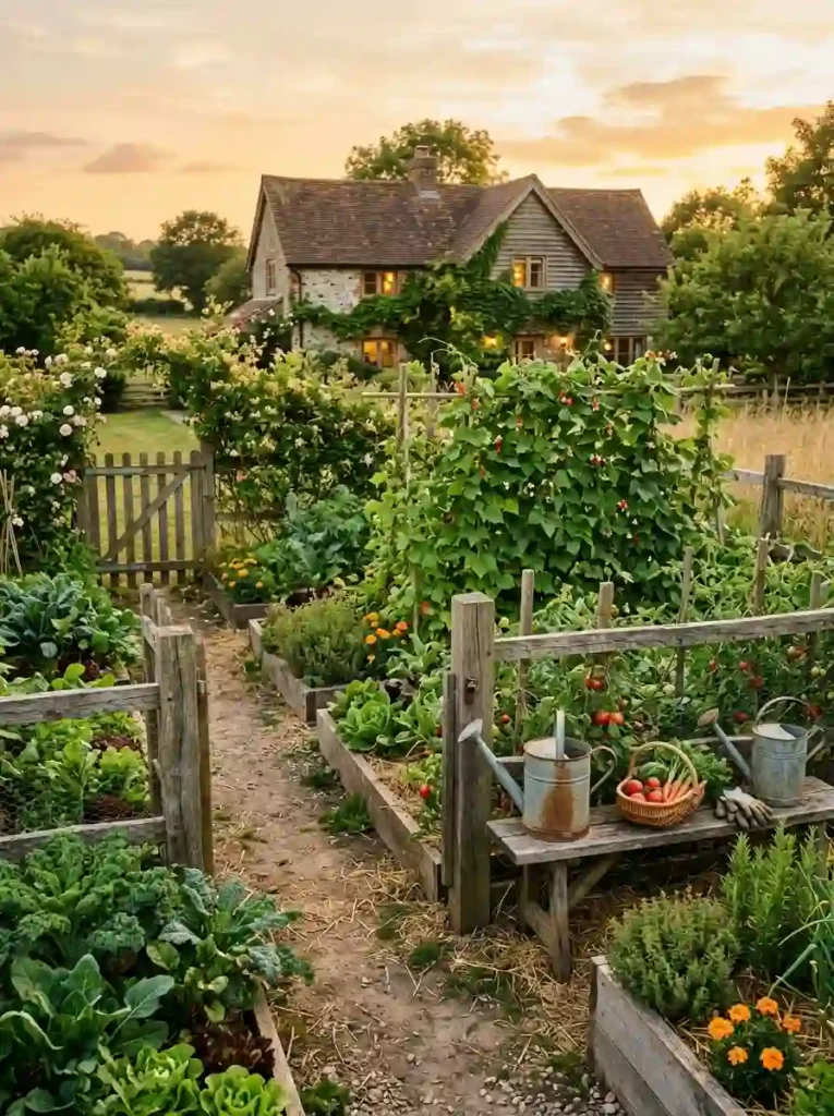 7.Rustic Farmhouse Vegetable Garden