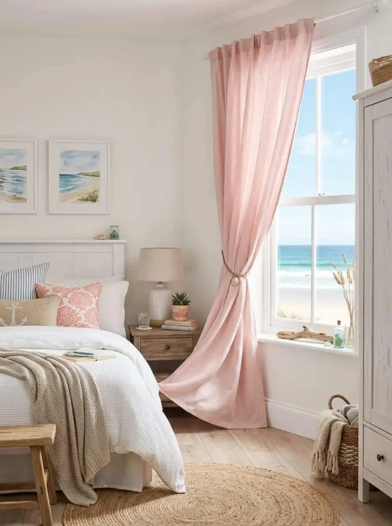 Soft Pink Curtains with Ocean Vibes