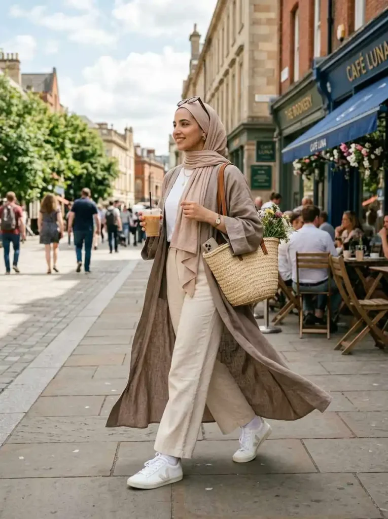 Linen Abaya with Sneakers