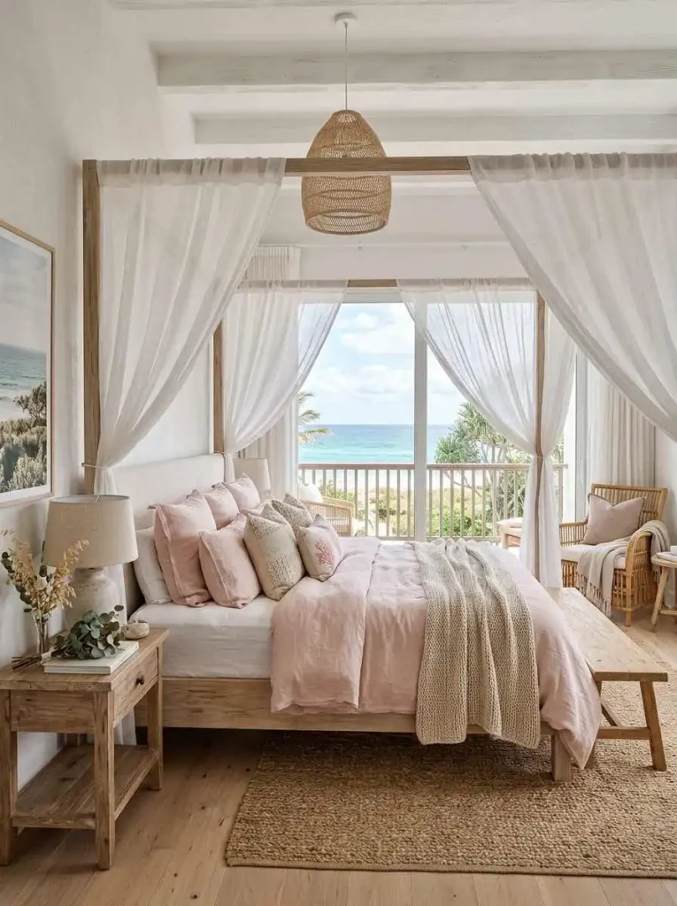 Coastal Canopy Bed with Pink Layers
