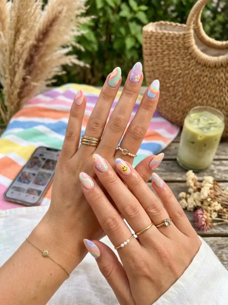 8.Pastel Rainbow Summer Nails