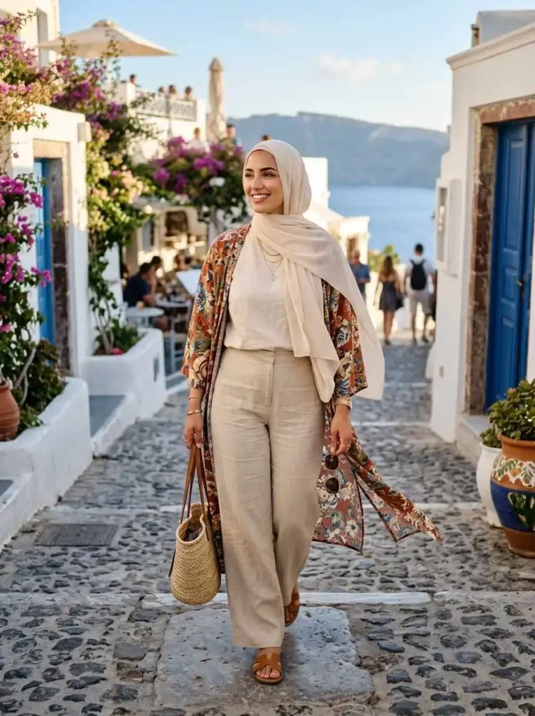 Printed Kimono Layered Outfit