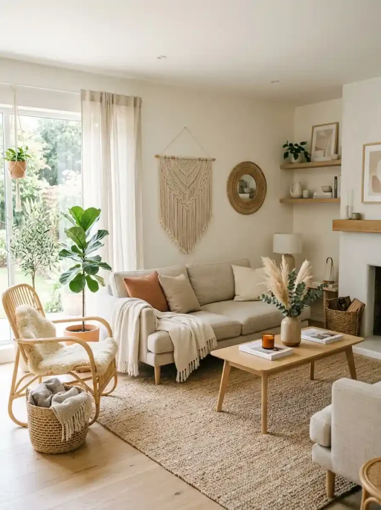 9.Earth Tone Boho Living Room