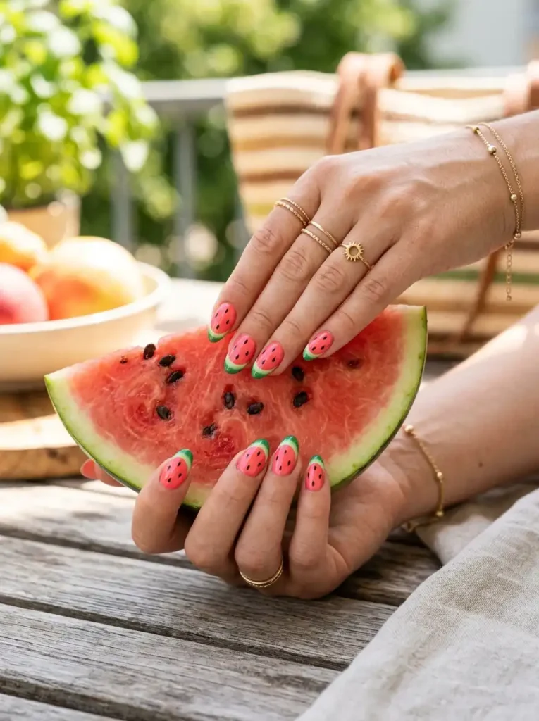 9.Watermelon Inspired Summer Nails