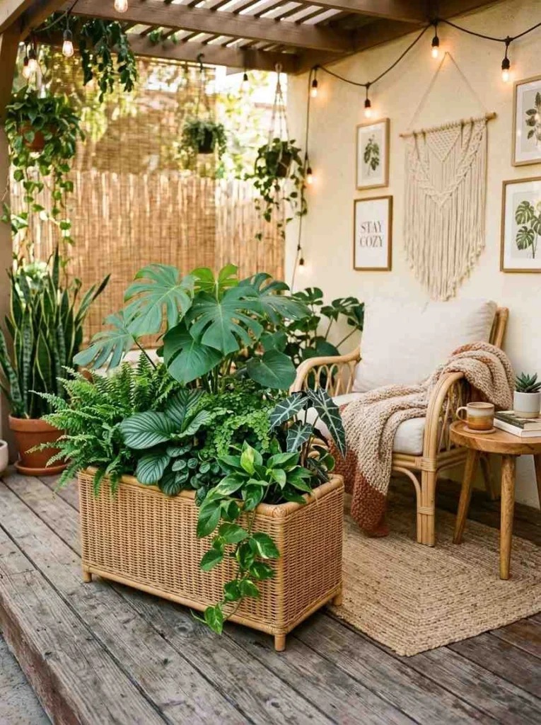 Boho Rattan Planter Box