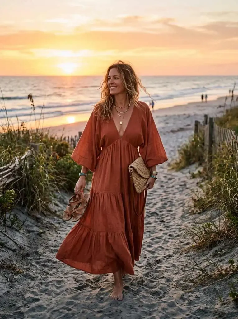 Flowy Maxi Dress + Flat Leather Sandals