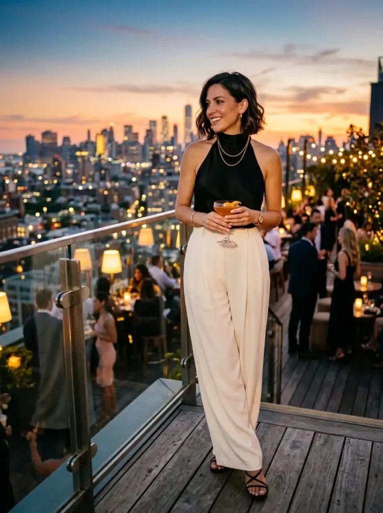 Halter Neck Wide-Leg Trouser