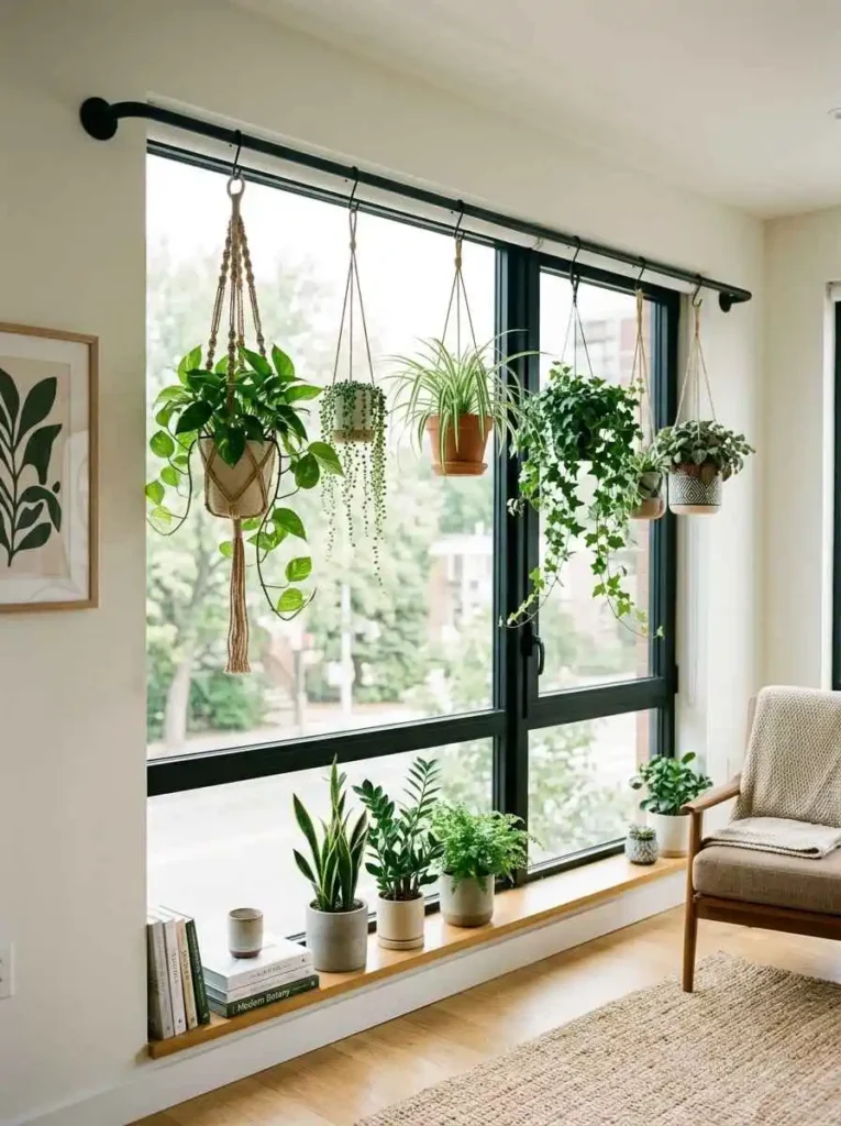 Hanging Plants Above Desk Space