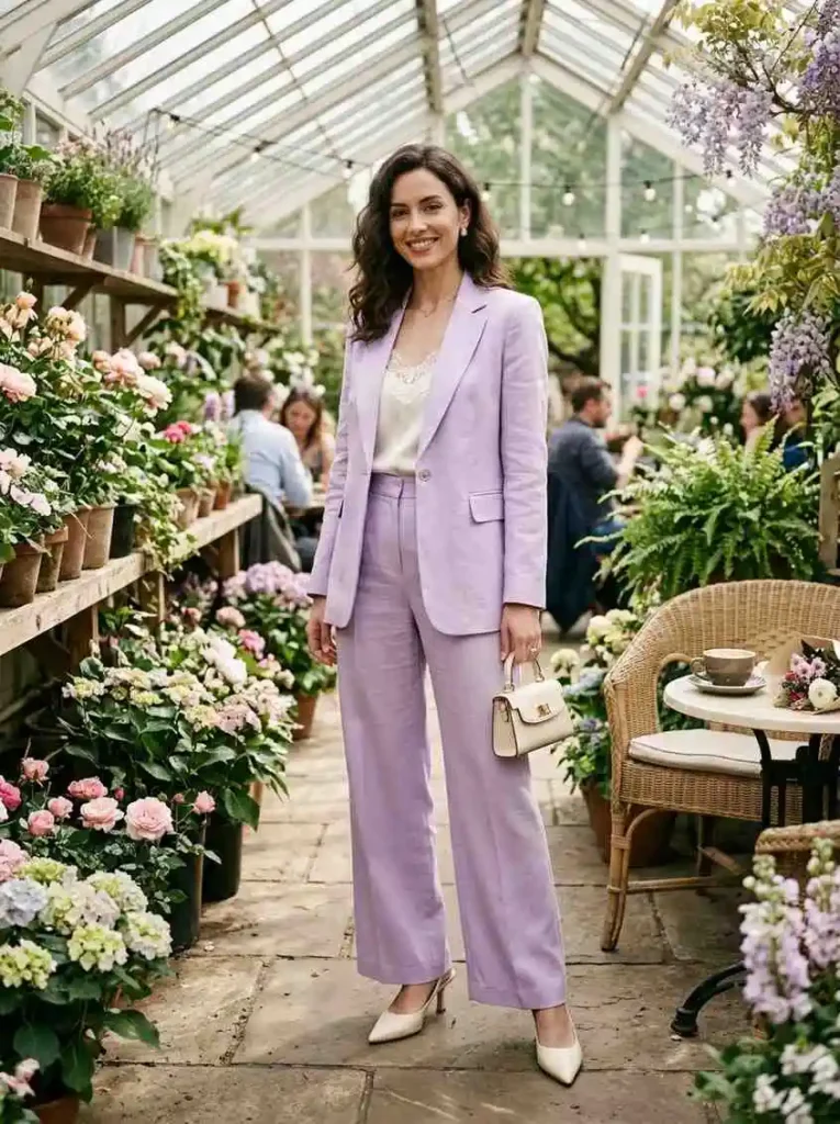 PastelBlazerMatchingTrousersDelicateBlouse