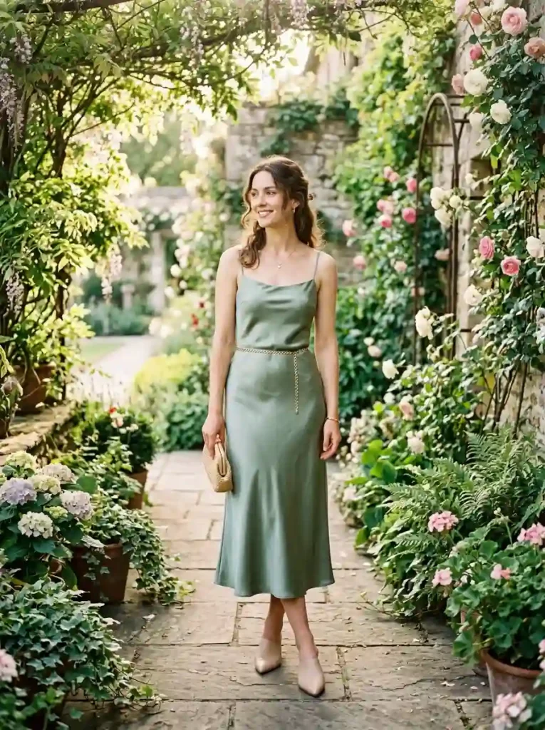 Satin Bias-Cut Midi Dress