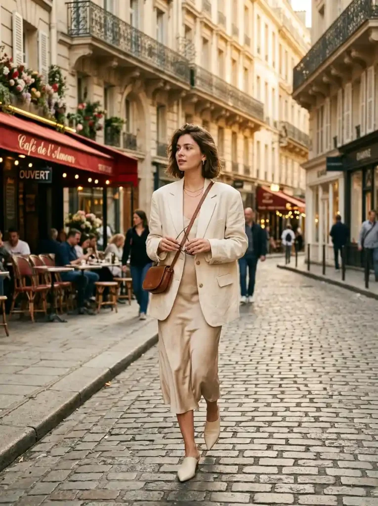 Silk-Effect Slip Dress + Blazer