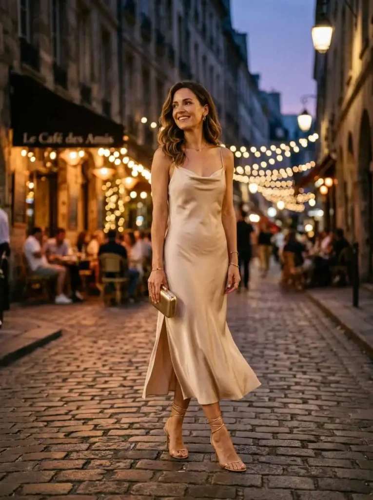 Silk Slip Dress Strappy Heeled Sandals