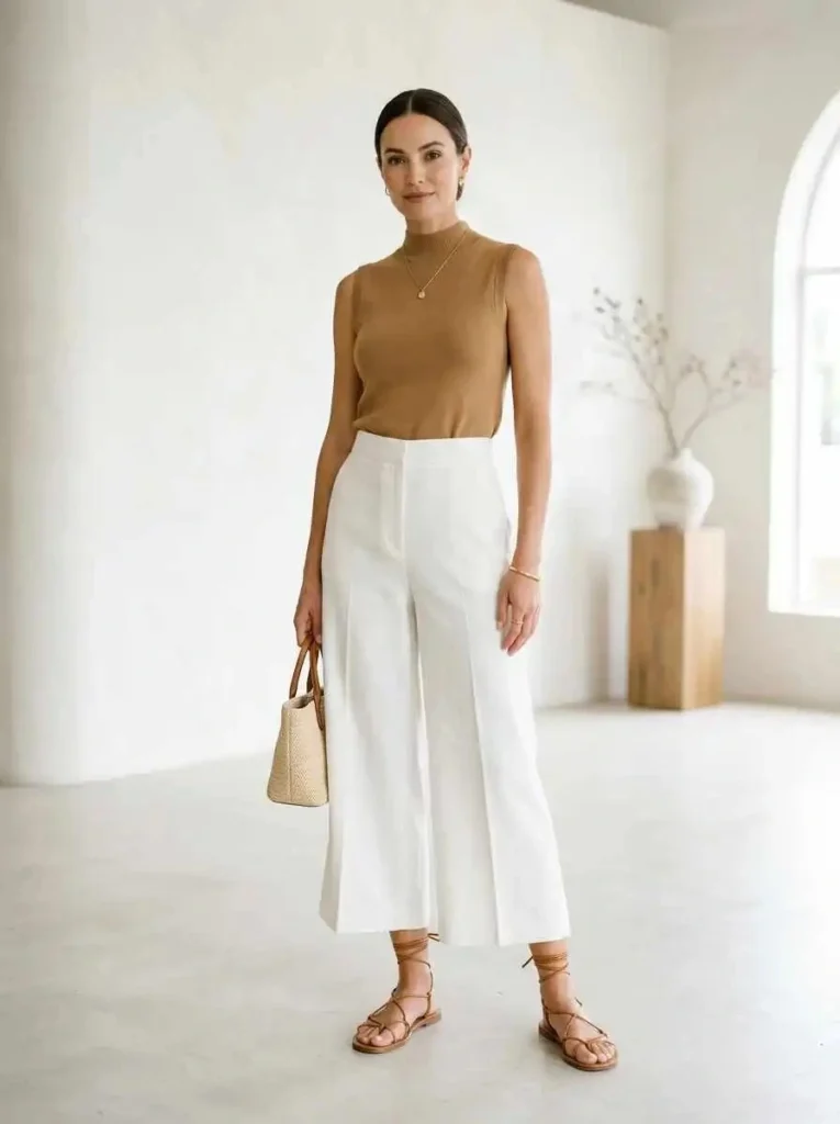 SleevelessTurtleneckHigh-WaistCulottes