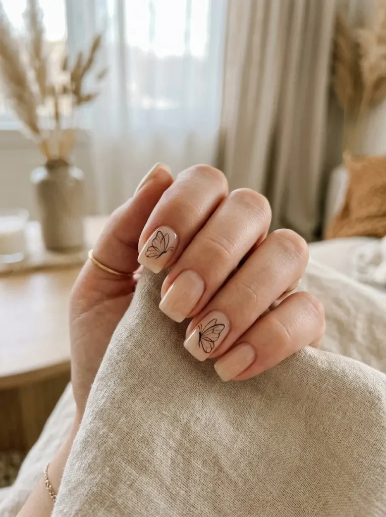 Soft Butterfly Outline Nails