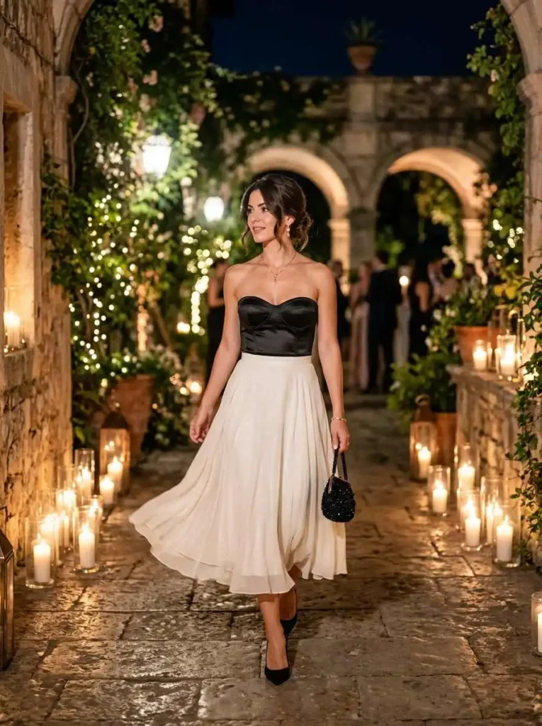 Strapless Bustier Top Flowing Skirt