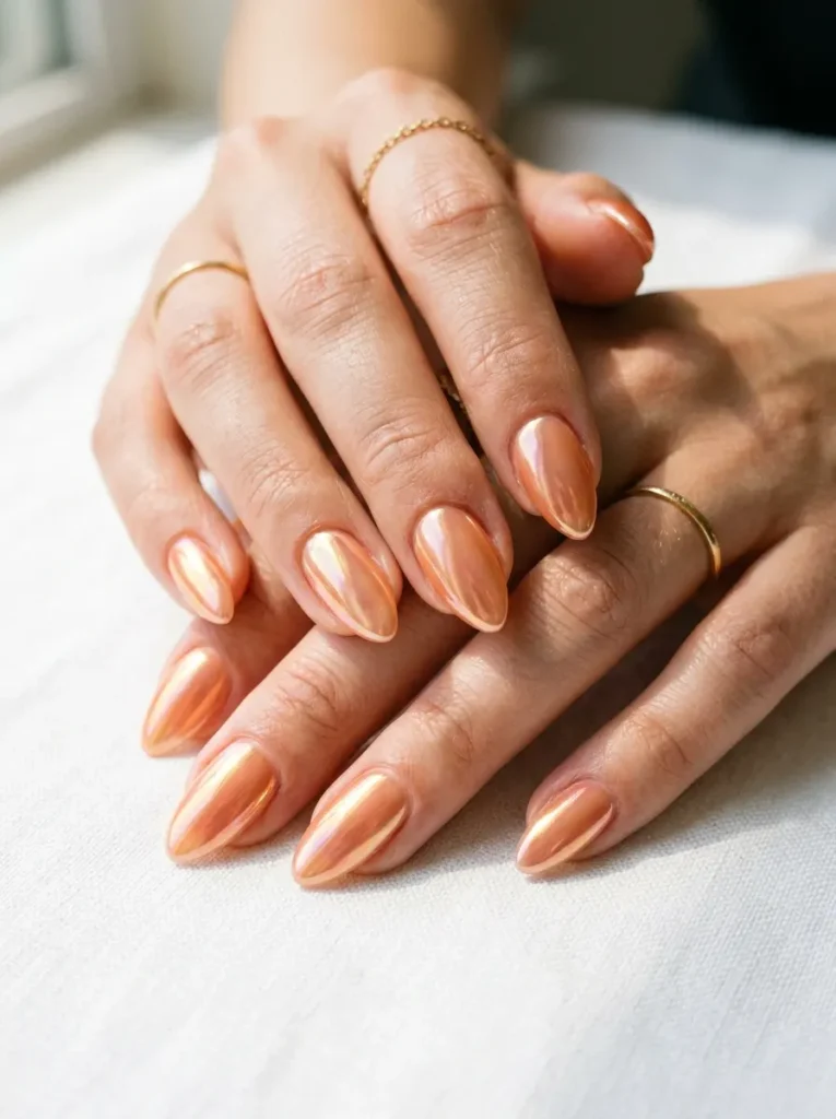  Glazed Peach Chrome Nails