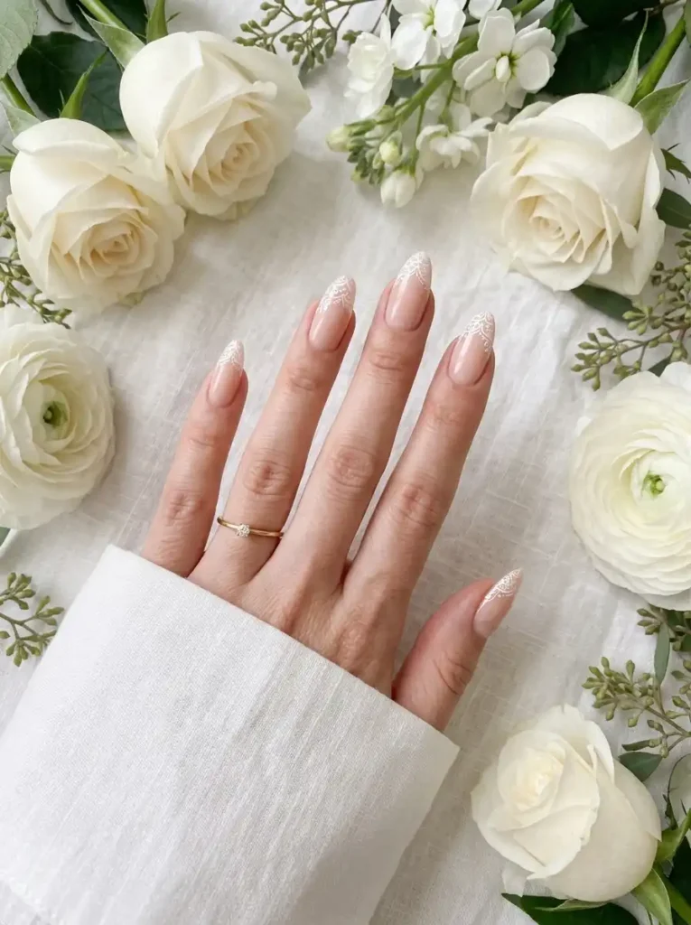 Classic White Lace Tips on Nude Base