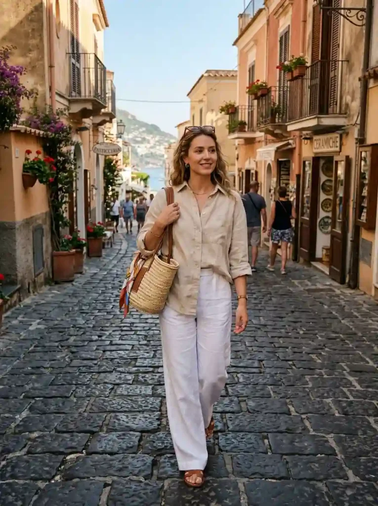 1.Linen Button-Down and White Trousers.webp