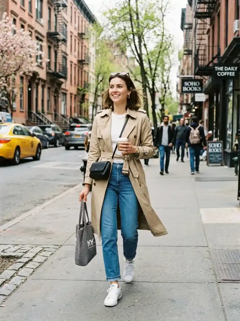 Trench Coat and Straight-Leg Jeans